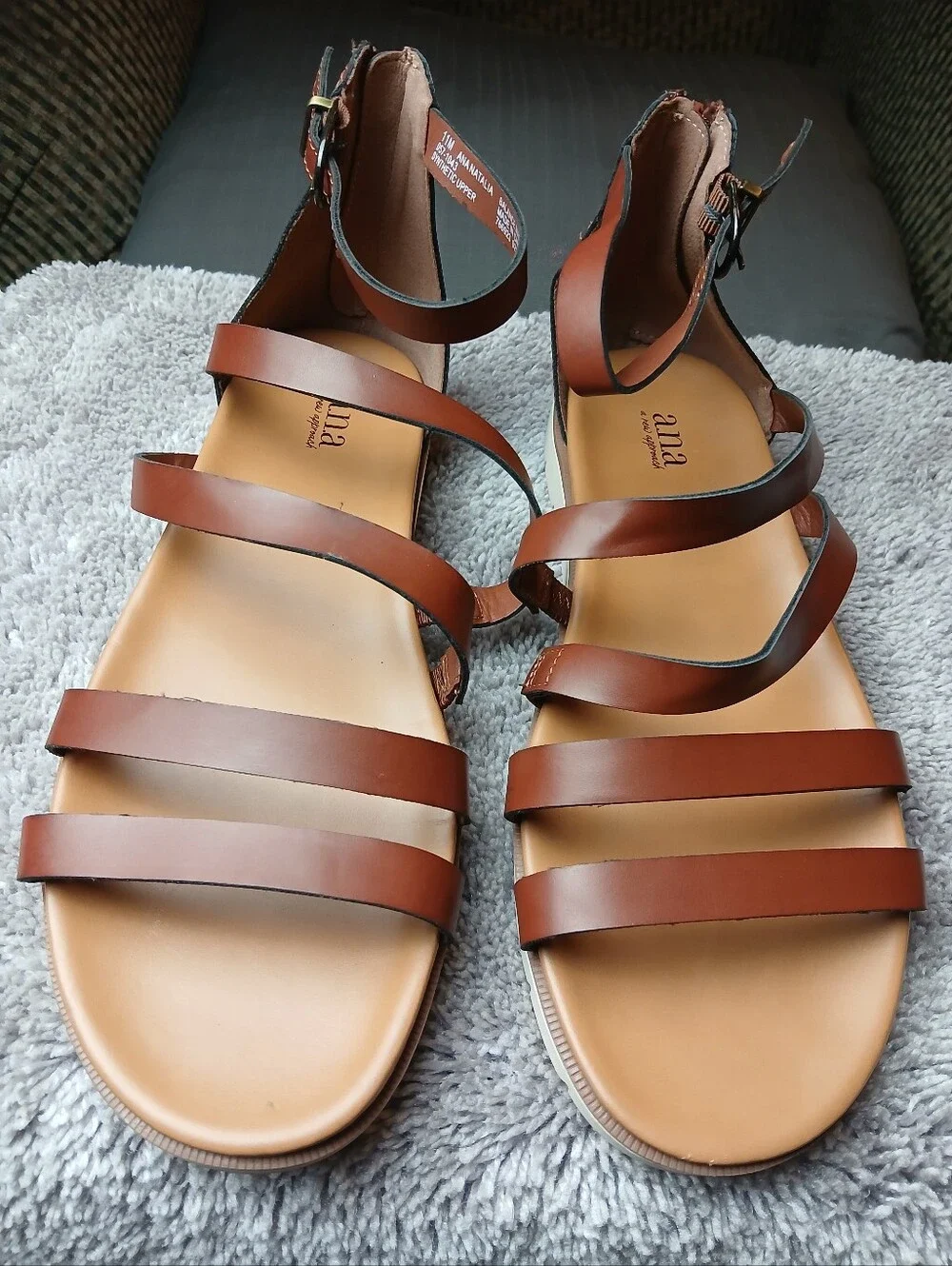 a.n.a Ana Natalia Brown Strappy Zip Back Gladiator Sandals 11M
